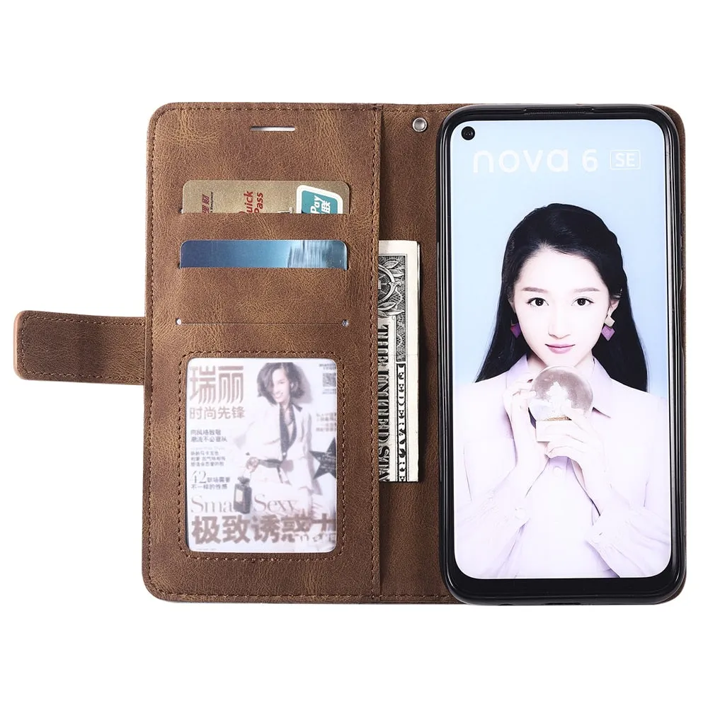 Anymob Huawei Case Red Leather flip Cover Wallet Phone Bag Shell