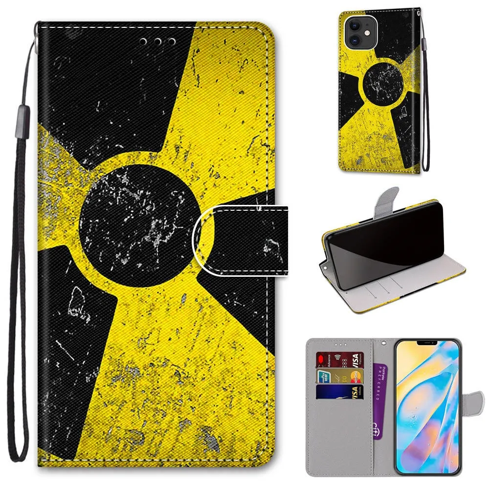 Anymob iPhone Case Black and Yellow Lovely Cartoon Cat Phone Bag Flip Wallet Leather Protection Cover