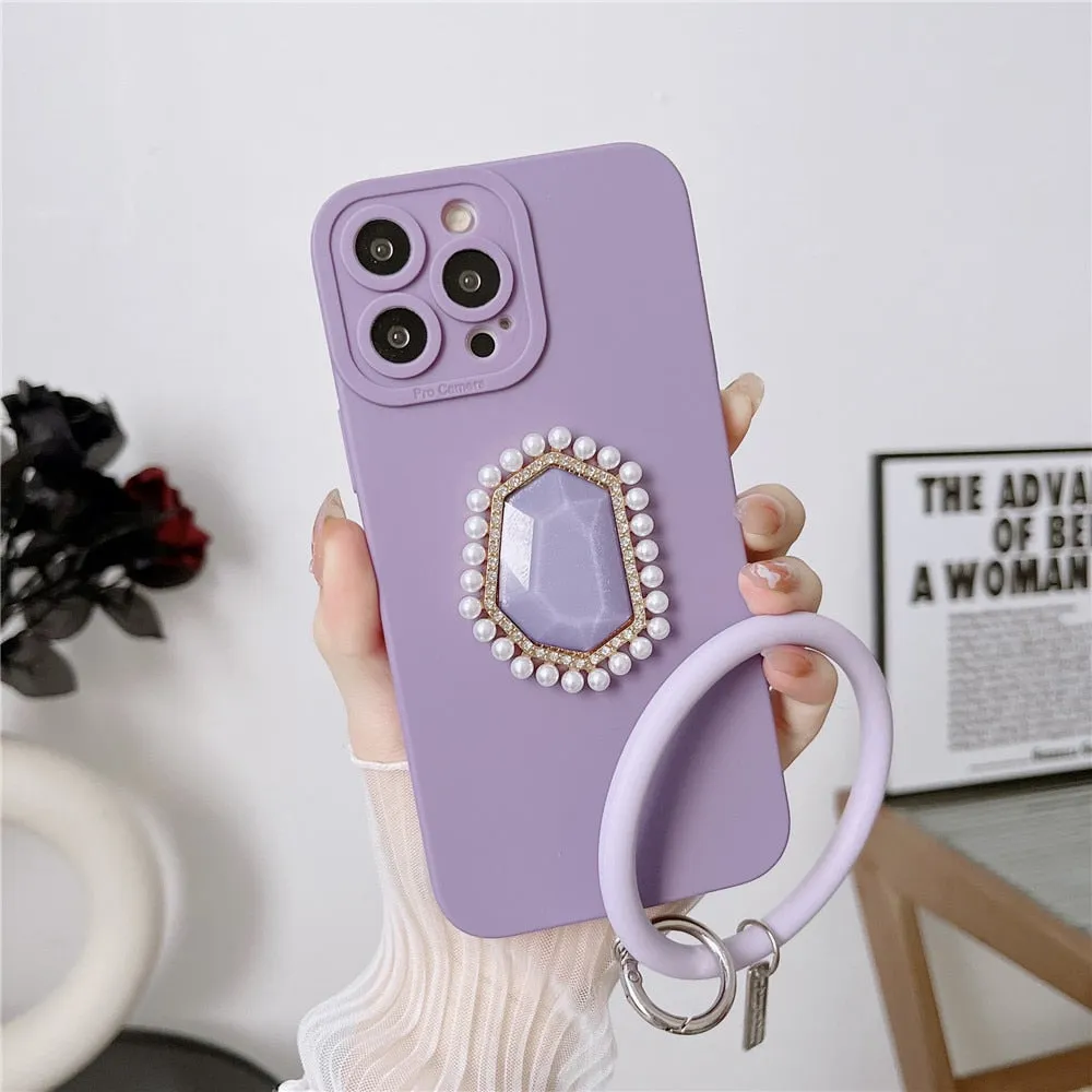 Anymob iPhone Case Pink 3D Bling Diamond Soft Silicon Bracelet Back Cover