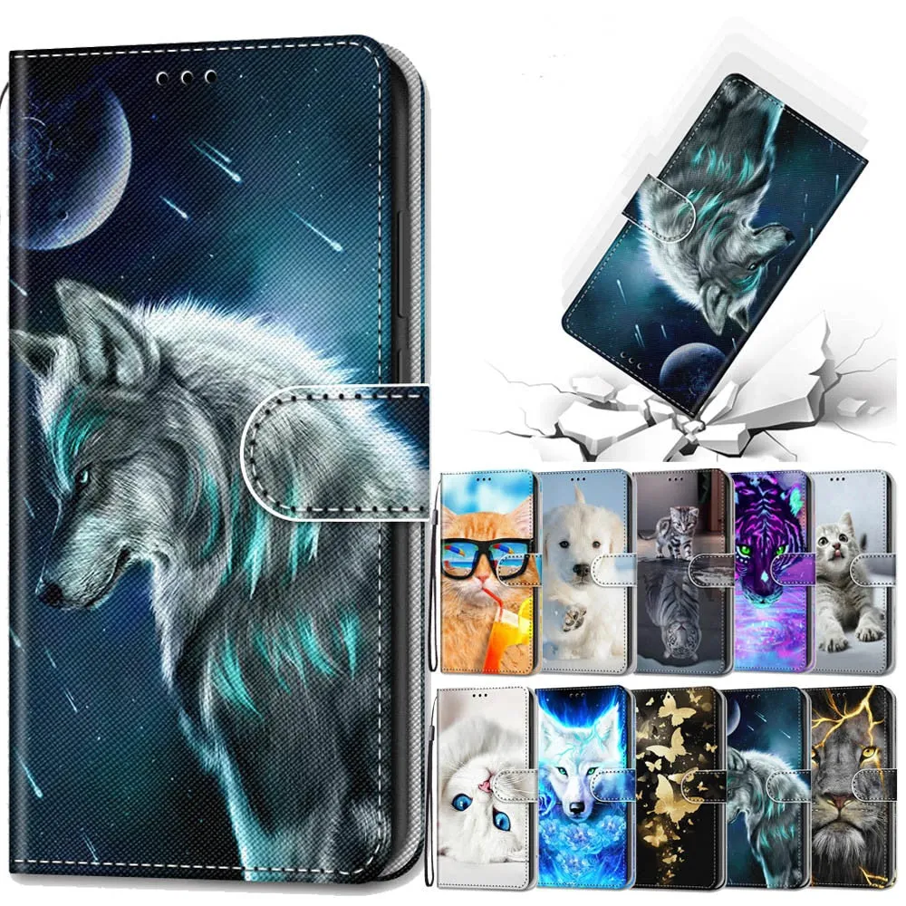 Anymob iPhone Case Purple Lion Cartoon Painted Flip Wallet Leather Phone Cover