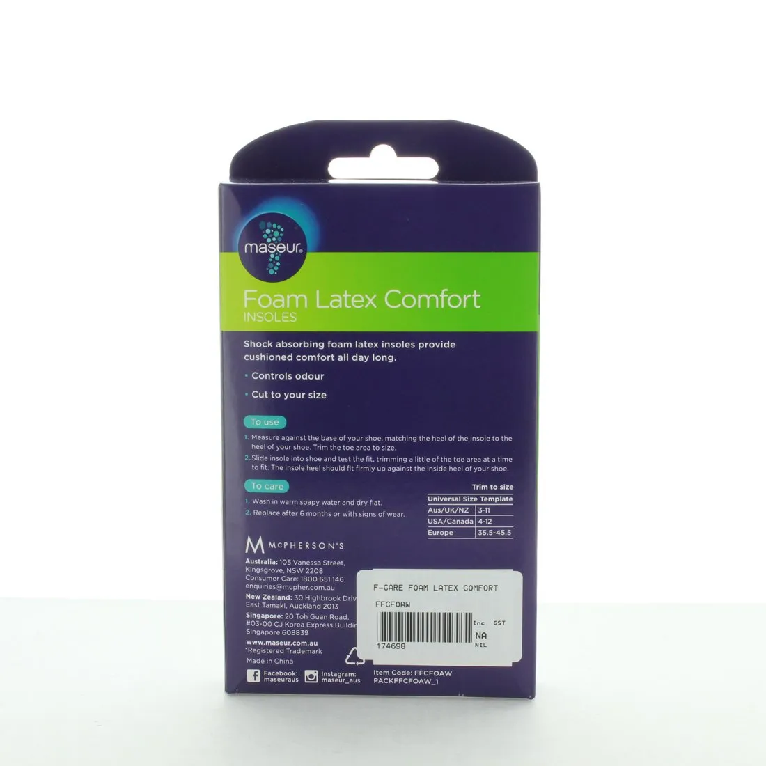 FOOTCARE FOAM LATEX INSOLE 1PR