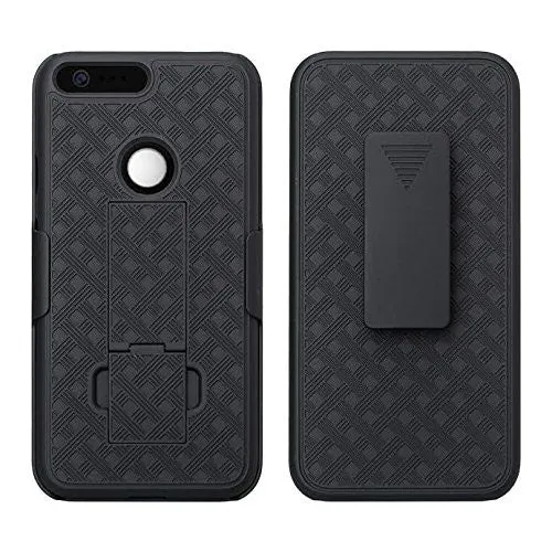 Google Pixel Case,  Slim Rugged Rotating Swivel Holster Shell Combo Case for Google Pixel - Black