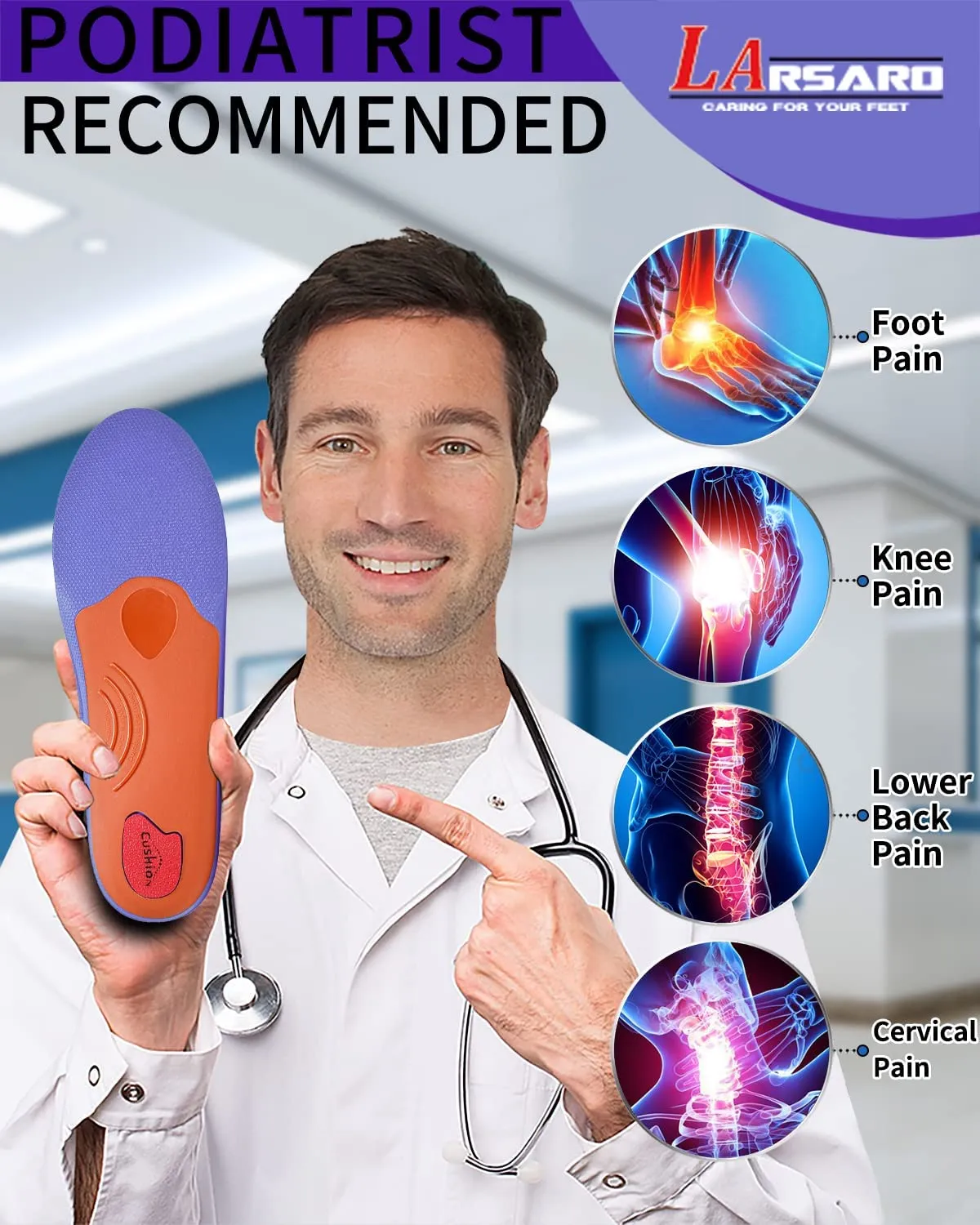 LARSARO Plantar Fasciitis Strong Arch Support Insoles (210 lbs) Heavy Duty Support