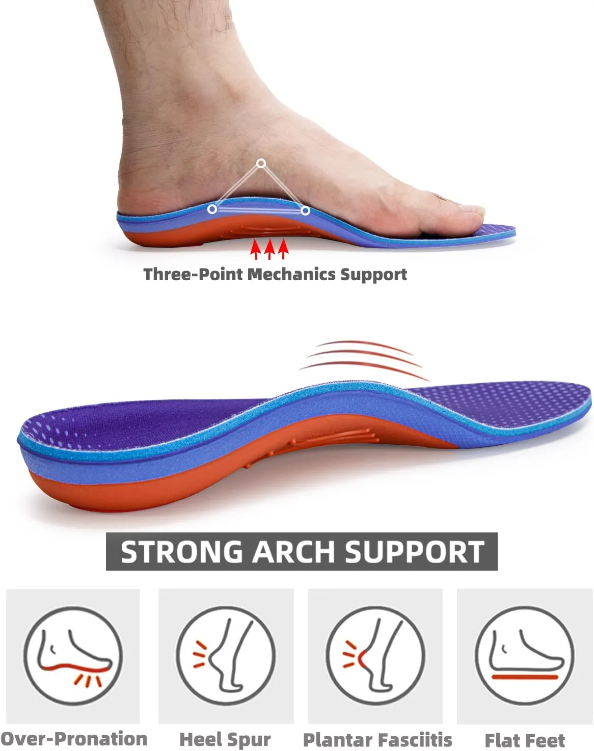 LARSARO Plantar Fasciitis Strong Arch Support Insoles (210 lbs) Heavy Duty Support