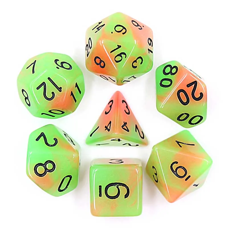 Orange Green Glow Poly Dice Set -TDGOG
