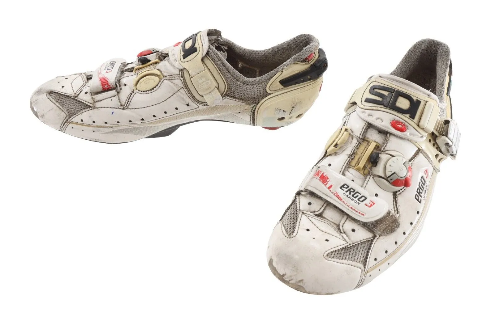 Sidi Ergo 3 Carbon Road Bike Shoes EU 44 US Men 10 WHITE 3 Bolt Race Cycling