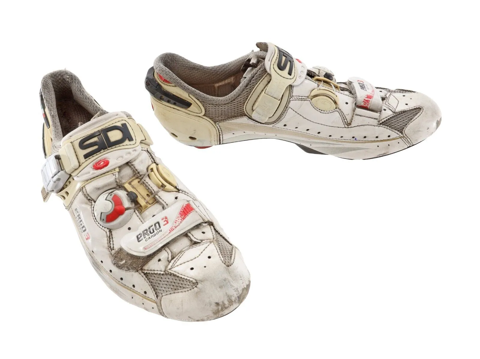 Sidi Ergo 3 Carbon Road Bike Shoes EU 44 US Men 10 WHITE 3 Bolt Race Cycling