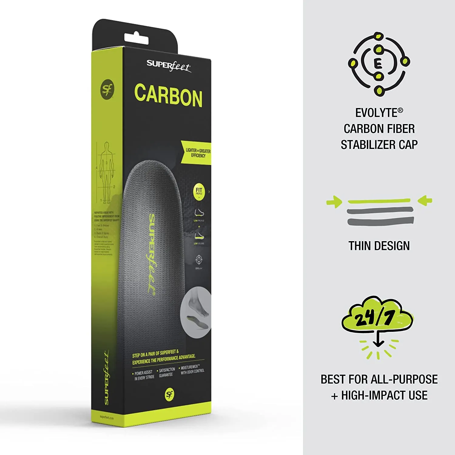 Superfeet CARBON | Carbon Fiber & Foam Insoles for Tight Athletic Shoes