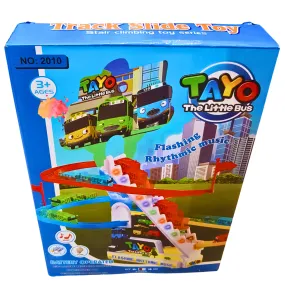 Tayo The Little Bus Track Slide Toy with Flashing Lights & Rhythmic Music | Stair Climbing Bus Playset for Kids 3  | Battery Operated