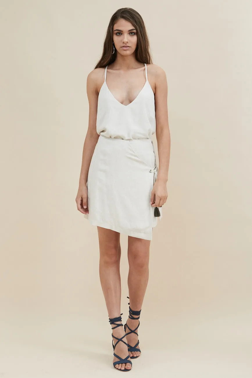 White Dunes Wrap Mini Skirt
