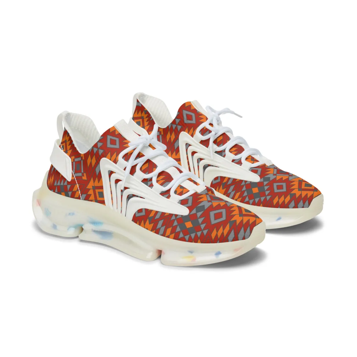 Women's Mesh Sneakers White or Black Sole Southwestern Print