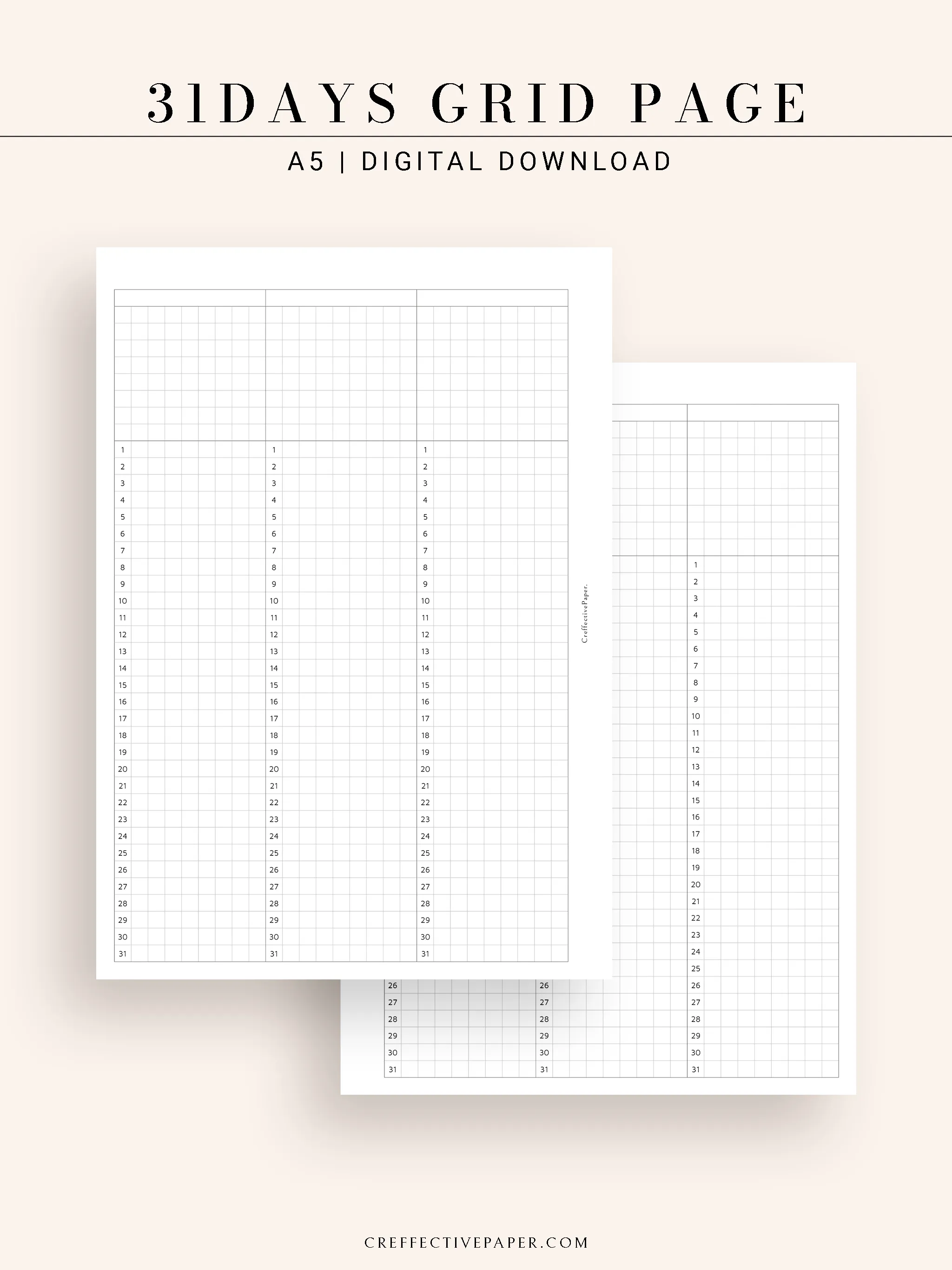 Y110 | 31Days Grid Page for Future Log & Tracker